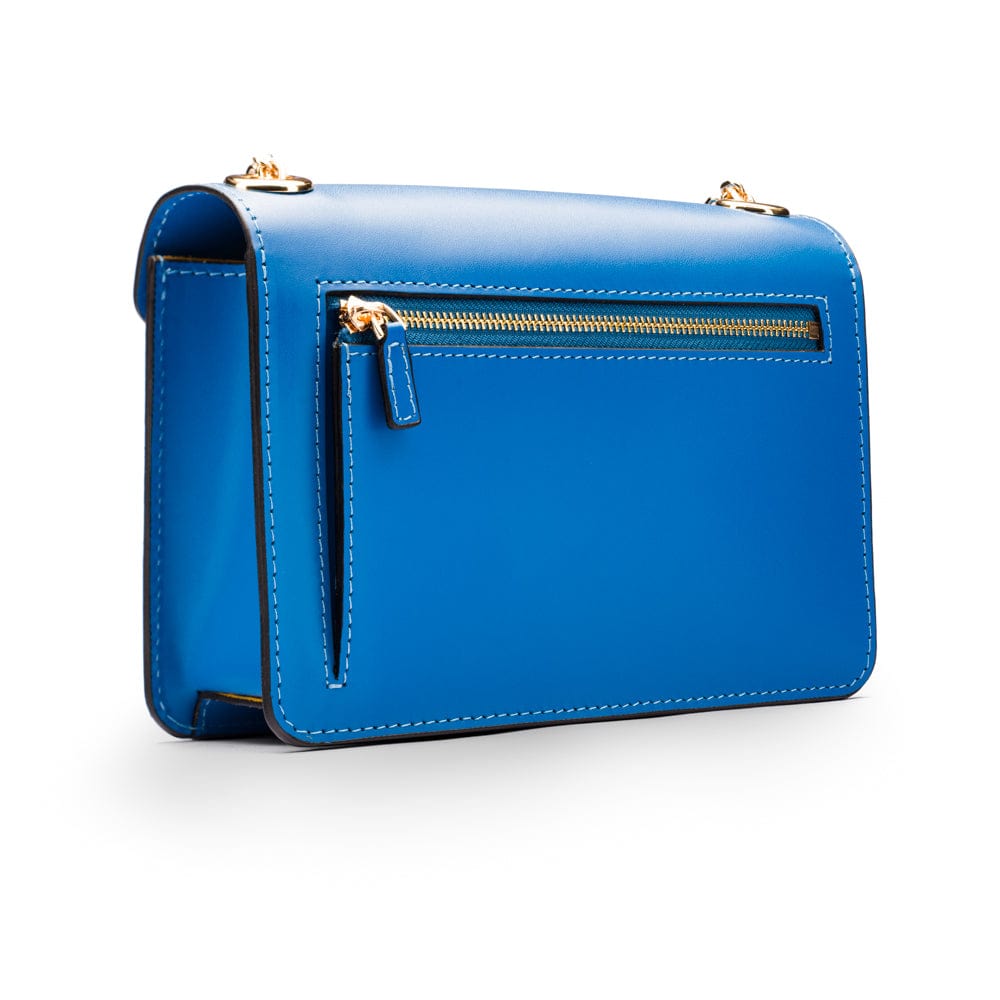 Small leather envelope chain bag, cobalt, back view