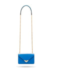 Small leather envelope chain bag, cobalt, long shoulder strap