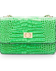 Mini chain bag, emerald croc, front view