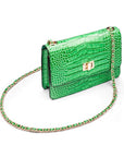 Mini chain bag, emerald croc, with chain strap