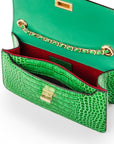 Mini chain bag, emerald croc, inside view