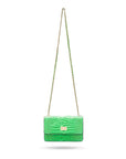 Mini chain bag, emerald croc, long chain shoulder strapew