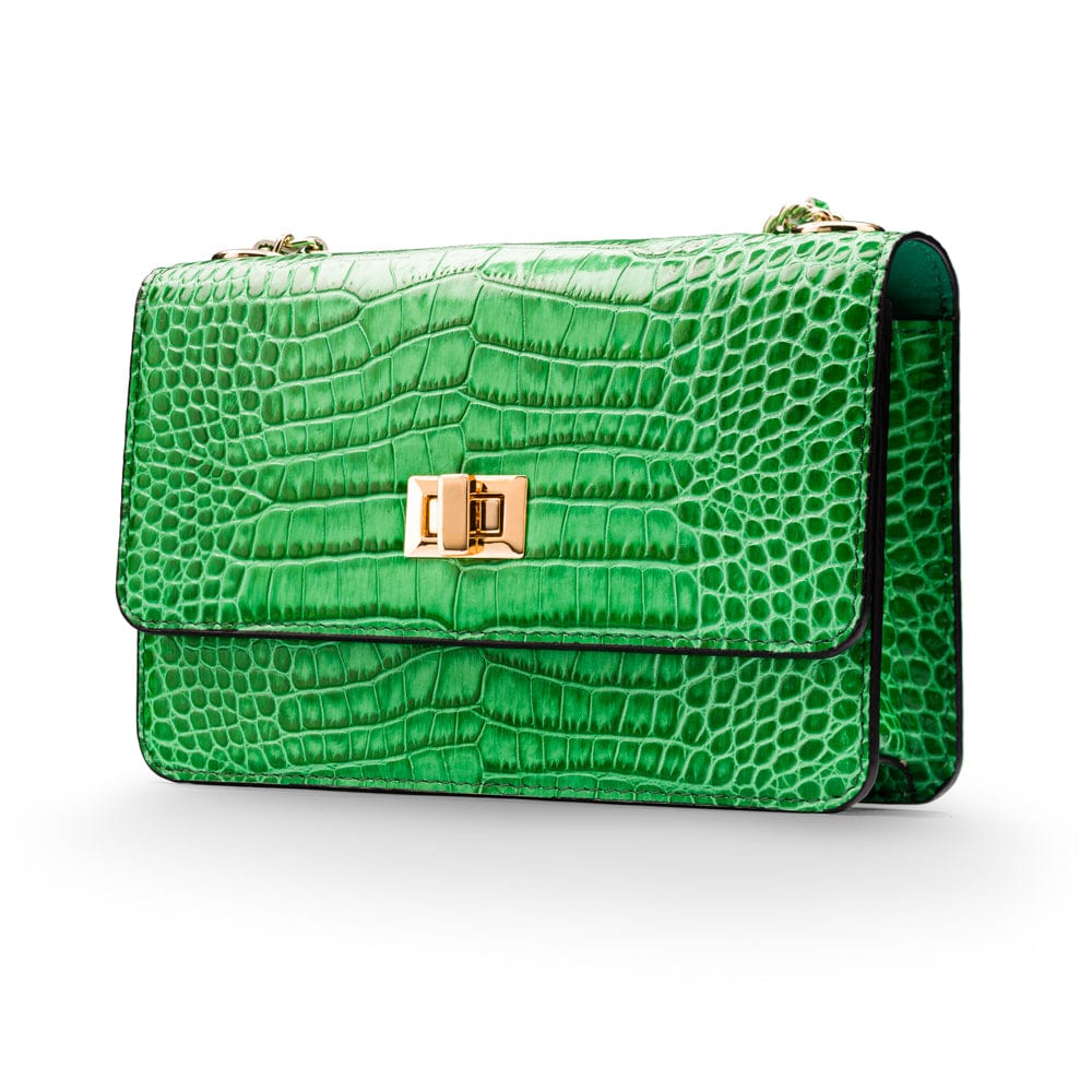 Julia Acrylic Chain Crossbody Bag Croco Dark Green