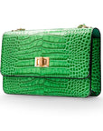 Mini chain bag, emerald croc, side view