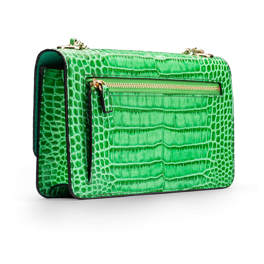 Mini chain bag, emerald croc, back view