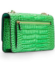 Mini chain bag, emerald croc, back view