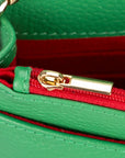 Small leather chain bag, emerald green, close up