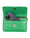 Small leather chain bag, emerald green, open