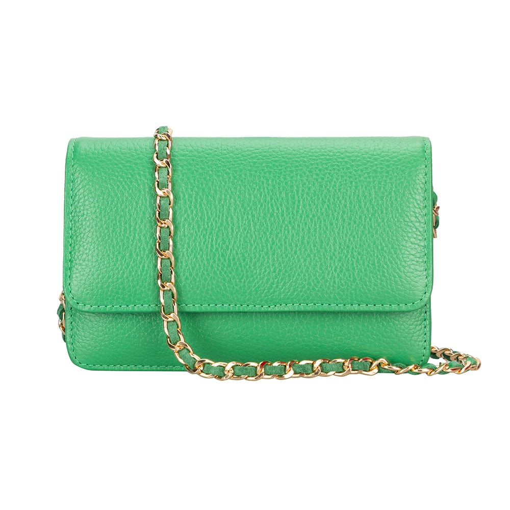 Small leather chain bag, emerald green, front