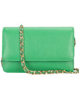 Small leather chain bag, emerald green, front