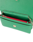 Small leather chain bag, emerald, open