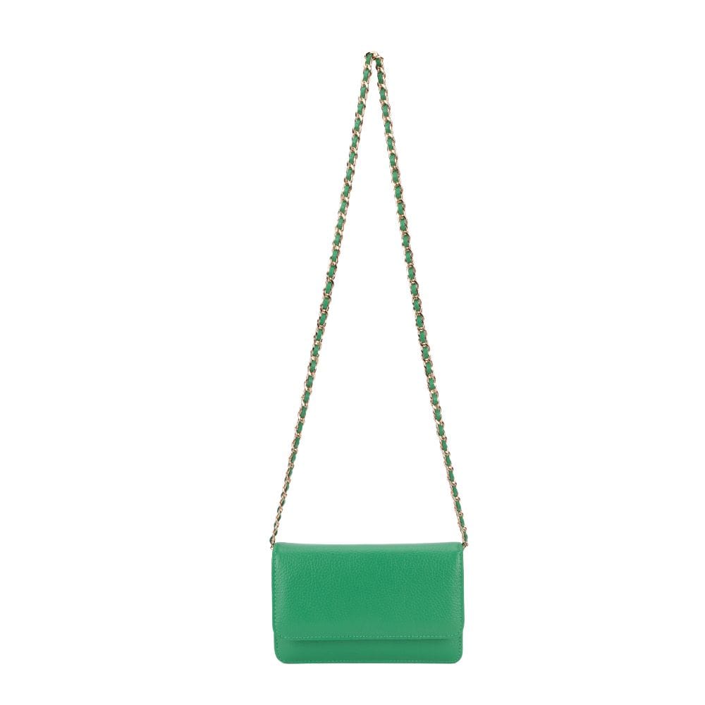 Small leather chain bag, emerald, chain strap