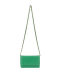 Small leather chain bag, emerald, chain strap