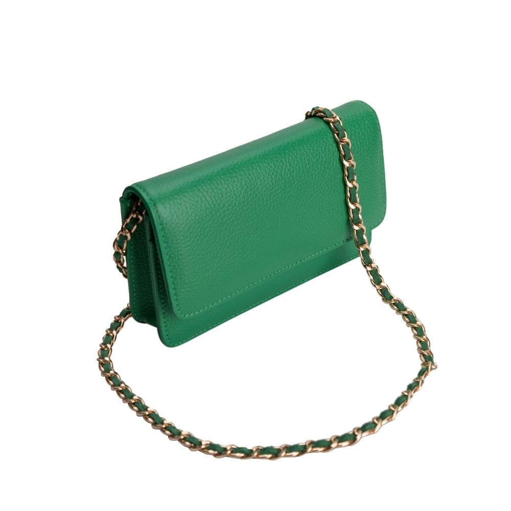 Small leather chain bag, emerald, side