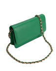 Small leather chain bag, emerald, side