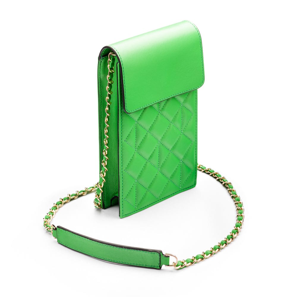 Leather phone bag, emerald, side