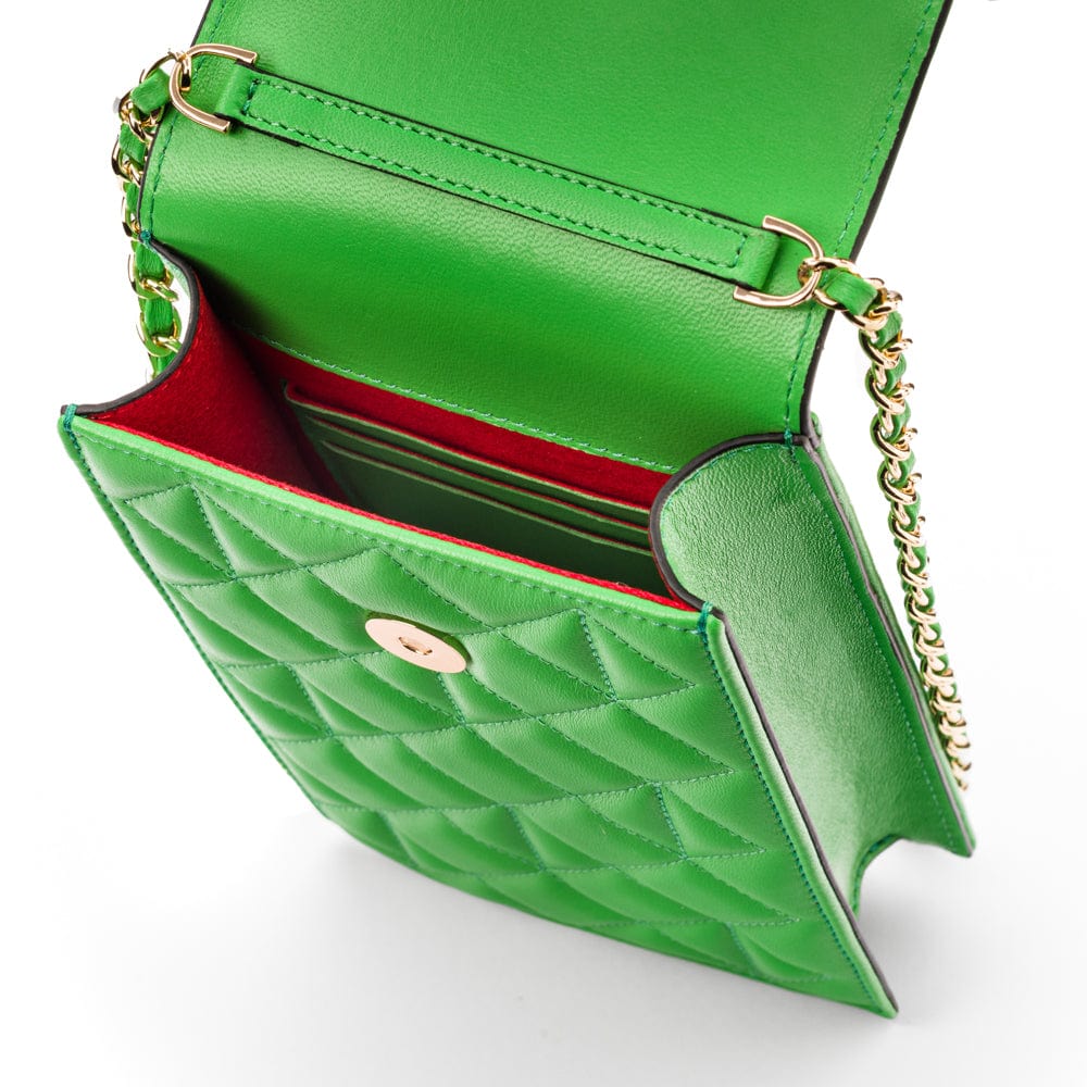 Leather phone bag, emerald, inside