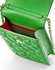 Leather phone bag, emerald, inside