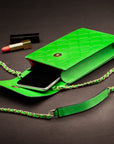 Leather phone bag, emerald, lifestyle