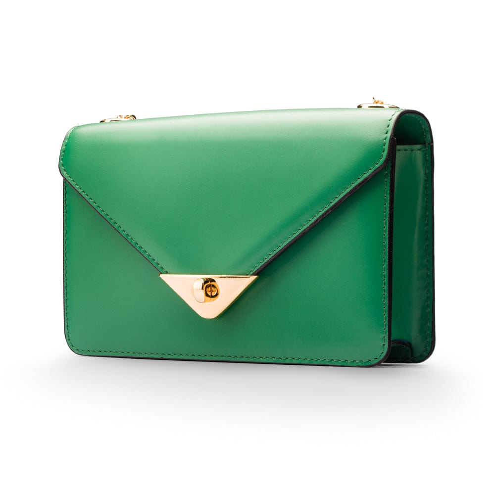 Small leather envelope chain bag, emerald, front