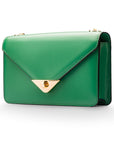 Small leather envelope chain bag, emerald, front