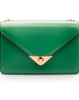 Small leather envelope chain bag, emerald, front view