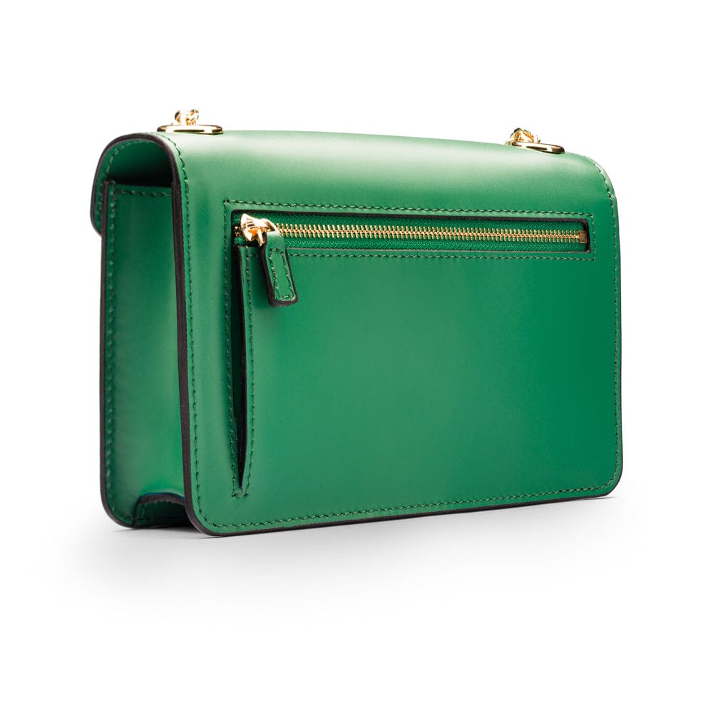 Small leather envelope chain bag, emerald, back view