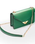 Small leather envelope chain bag, emerald, side view