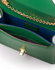 Small leather envelope chain bag, emerald, inside view