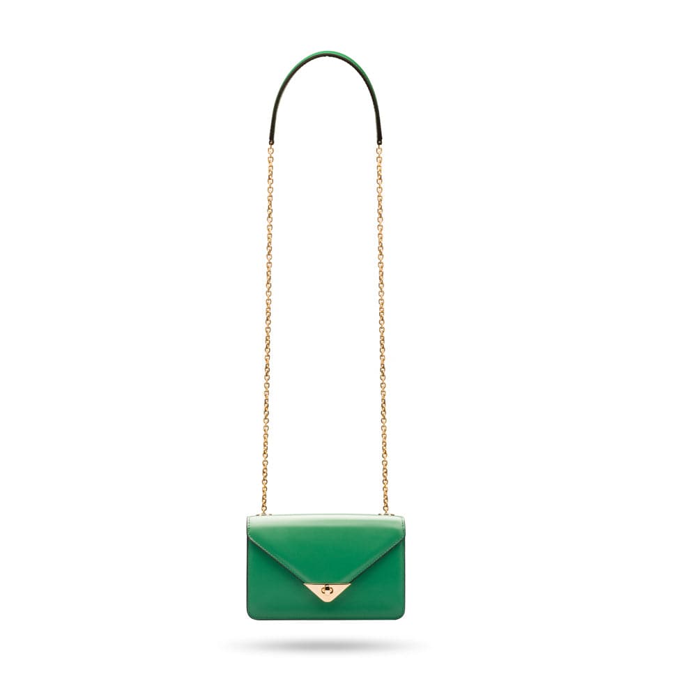 Small leather envelope chain bag, emerald, shoulder strap