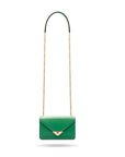 Small leather envelope chain bag, emerald, shoulder strap