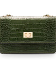 Mini chain bag, green croc, front view