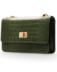 Mini chain bag, green croc, side view