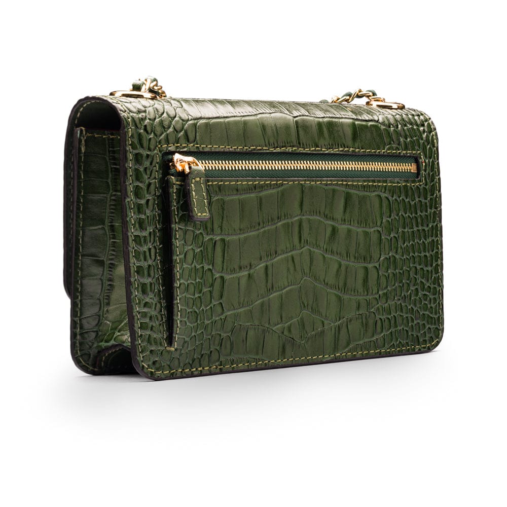 Mini chain bag, green croc, back view