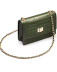 Mini chain bag, green croc, side view