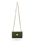 Mini chain bag, green croc, chain strap