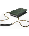 Leather phone bag, green, with chain strap