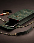 Leather phone bag, green, lifestyle