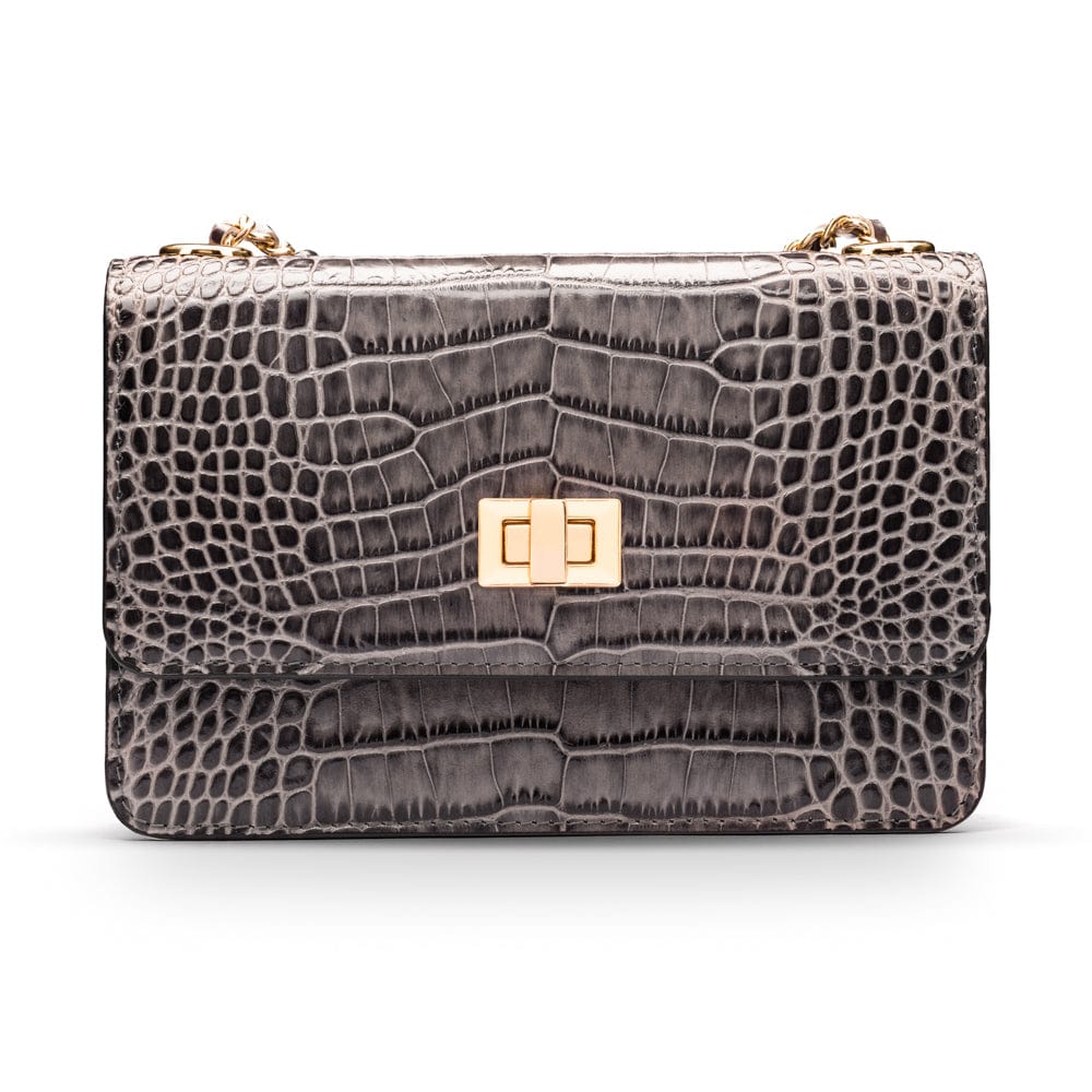 Mini chain bag, grey croc, front view