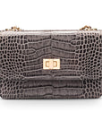 Mini chain bag, grey croc, front view