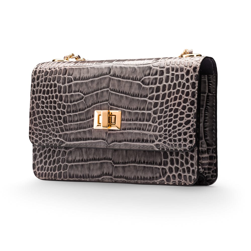 Mini chain bag, grey croc, side view