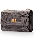 Mini chain bag, grey croc, side view