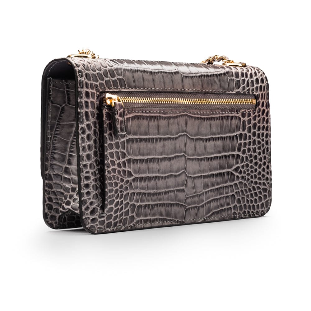 Mini chain bag, grey croc, back view