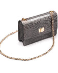 Mini chain bag, grey croc, side view