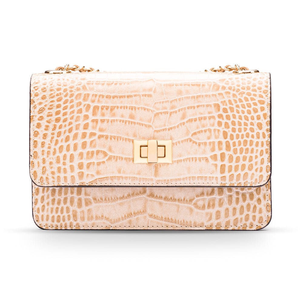 Mini chain bag, ivory croc, front view