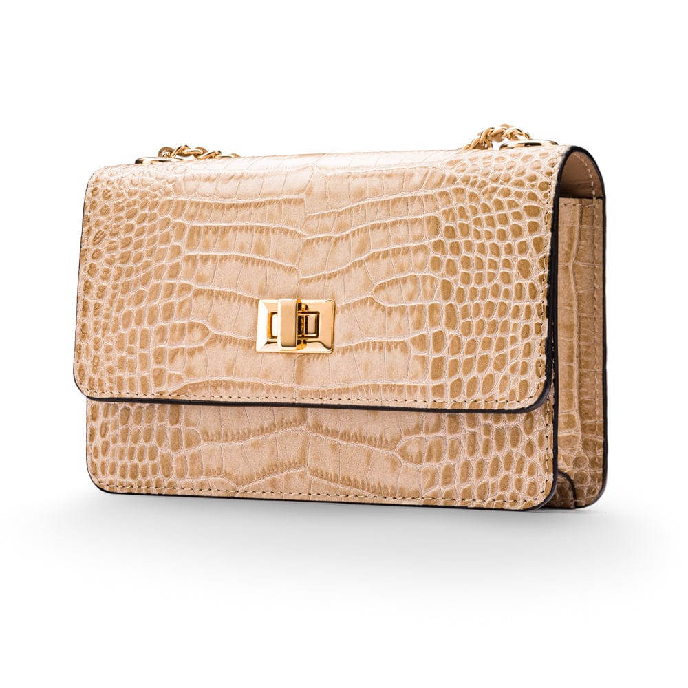 Mini chain bag, ivory croc, front