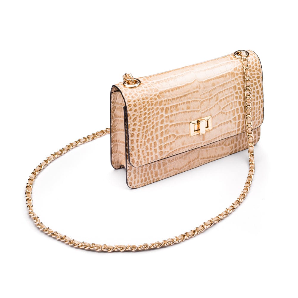 Mini chain bag, ivory croc, side view