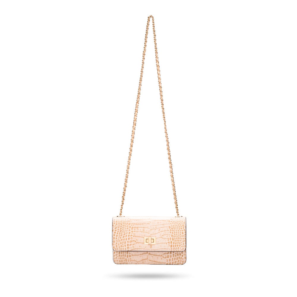 Mini chain bag, ivory croc, with long chain strap