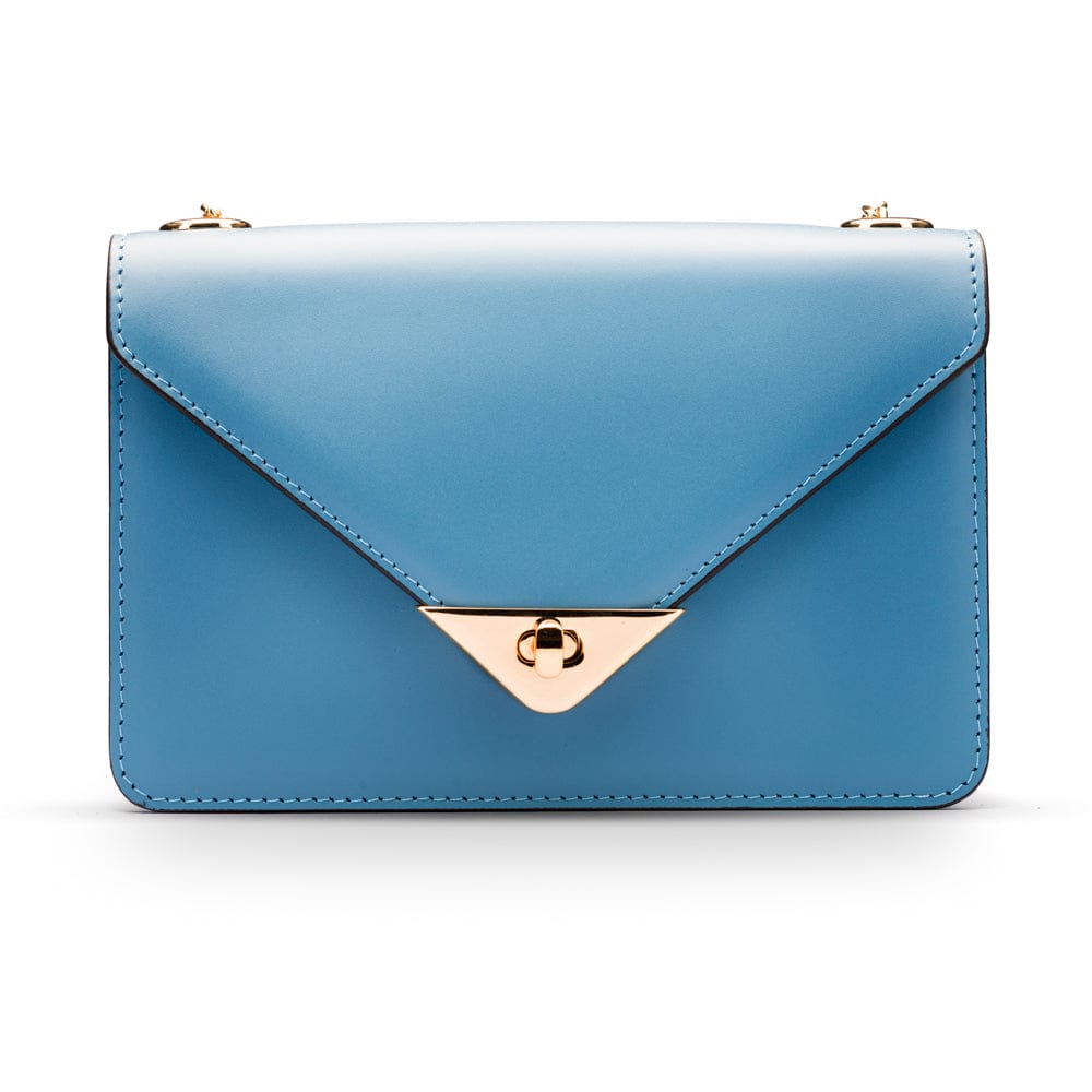 Small leather envelope chain bag, light blue, front