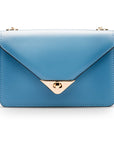 Small leather envelope chain bag, light blue, front